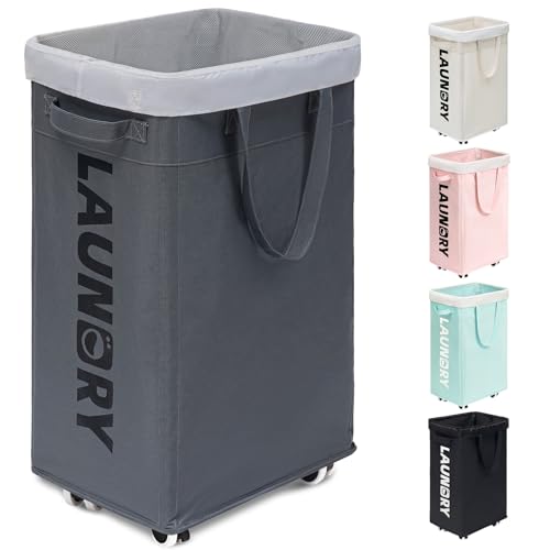 Goodpick Laundry Basket with Wheels, Laundry Hamper with Removable Wash Bag, Clothes Hamper, Rolling Laundry Basket, Dorm Room Essentials, 75L, Grey - color: Grey 1-Pack