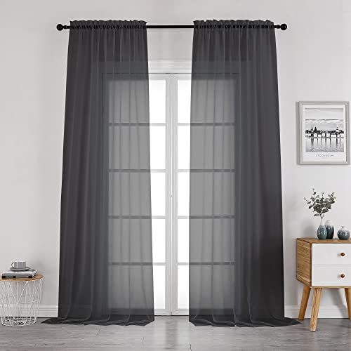 OWENIE Black Sheer Curtains 96 Inch Length, Elegant Sheer Curtains for Bedroom, Window Voile Sheer Curtain Panels/Drapes/Treatment for Living Room, 2Pcs, Each 42" W x 96" L, Black - color: Black, size: 42"W x 96"L (Pack of 2)