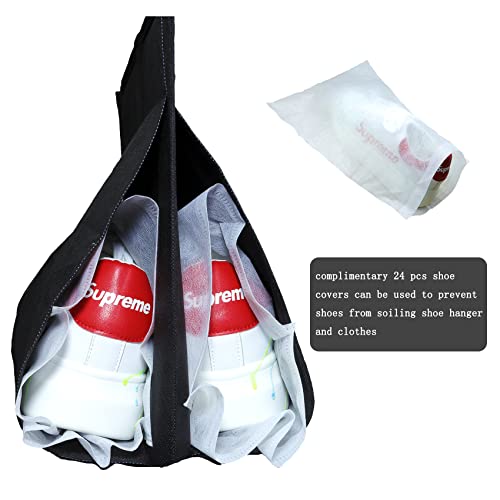 2 Pack 12 Large Pockets Hanging Shoe Organizer for Closet - Black | Rotating Hanger, for Men's Shoes, Kids Clothes, Travel Shoe Rack