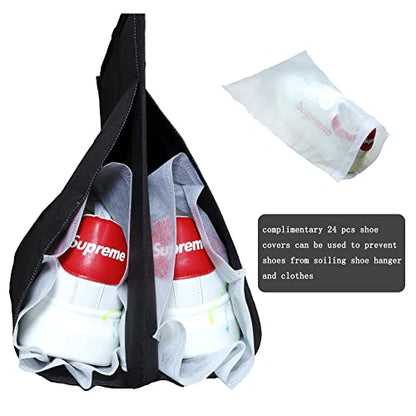 2 Pack 12 Large Pockets Hanging Shoe Organizer for Closet - Black | Rotating Hanger, for Men's Shoes, Kids Clothes, Travel Shoe Rack