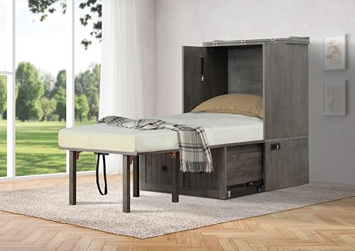 Mega Solutions Murphybedz Tuscany Murphy Cabinet Chest Bed with Charging Station 6 Inch (Galaxy Grey, Single) - color: Galaxy Grey, size: Twin