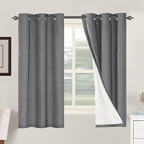 H.VERSAILTEX Primitive Linen Curtains 100% Blackout Curtain Drapes Burlap Fabric Curtains with White Thermal Insulated Liner, Grommet Top Drapes Living Room/Bedroom (2 Panels, 42 x 63 Inch, Grey) - color: Grey, size: 42"W x 63"L (Pack of 2)