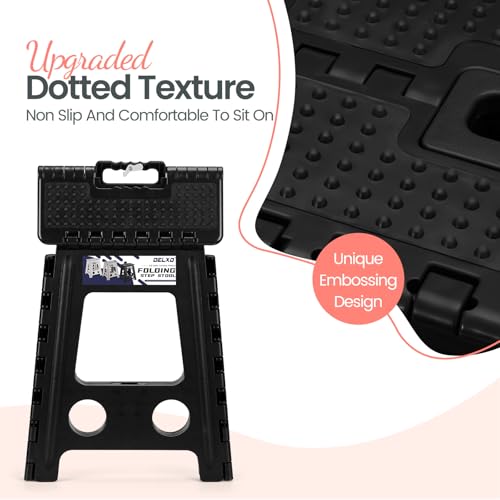 Delxo Folding Step Stool 16 Inch,Non-Slip Foldable Stools for Adults Up to 300 LBS,Kitchen Collapsible Fold Up Stepping Stool with Dotted 1 Pack,Black - color: Dot Black, size: 16 Inch