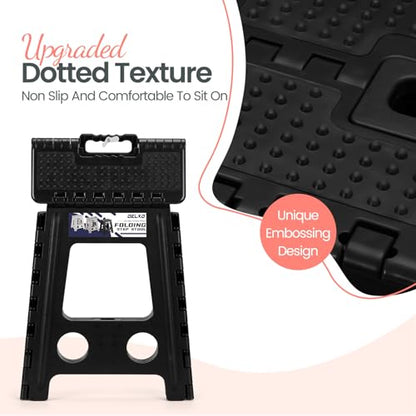 Delxo Folding Step Stool 16 Inch,Non-Slip Foldable Stools for Adults Up to 300 LBS,Kitchen Collapsible Fold Up Stepping Stool with Dotted 1 Pack,Black - color: Dot Black, size: 16 Inch