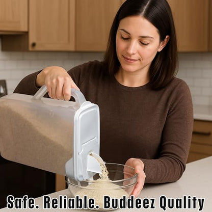 Buddeez Bulk Food Storage Container - 8 Quart All Purpose Clear & Large Pantry and Kitchen Organization and Storage - Cereal, Flour, Sugar, Rice Dispenser, EZ Grip Handle, EZ Pour Spout (White Lid)