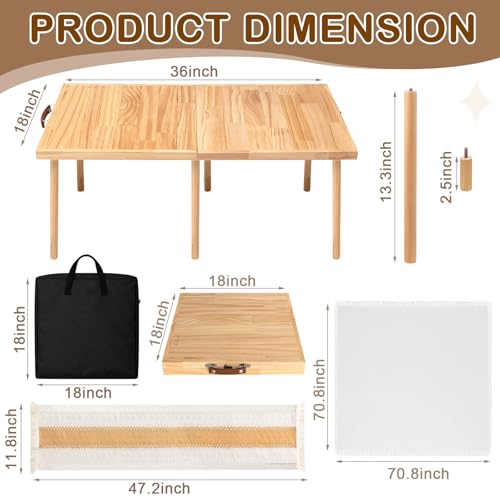 Geelin 36" x 18" Boho Picnic Table for 2 People Low Folding Portable Outdoor with Table Runner, Adjustable Legs, Blanket, and Waterproof Storage Bag for Couples Camping, Beach, BBQ, Backyard