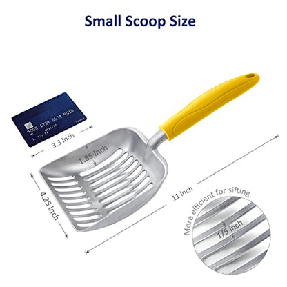 WePet Cat Litter Scoop, Aluminum Alloy Sifter, Kitty Metal Scooper, Deep Shovel, Long Handle, Poop Sifting, Kitten Pooper Lifter, Durable, Heavy Duty, for Litter Box - color: FLAT Aluminum \ #04 Yellow Handle, size: Small