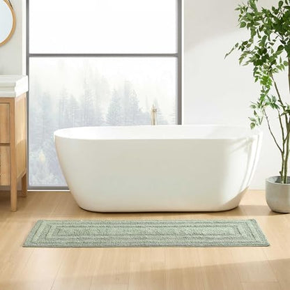 Eddie Bauer - Bathroom Rug, 100% Soft Plush Tufted Cotton Runner Rug, Highly Absorbent, Quick-Dry, and Skid-Resistant Backing (Logan Olive Green, 22" x 60") - color: Olive Green, style: 22" x 60"