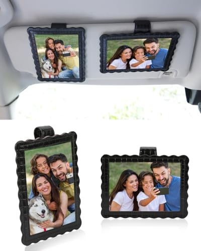 COOLYOUTH 2Pcs Car Picture Frame Car Visor Clip Picture Holders Leather Magnetic Photo Frames with Clip (2, Leather-Black) - color: Leather-Black