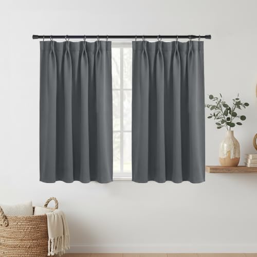 Lino Rosa Pinch Pleated Single Small Window Curtains for Bathroom, Blackout Half Curtain for Windows, 24 x 24 Inch Length, 1 Panel - color: Grey, size: 24"W x 24"L (Pack of 1)