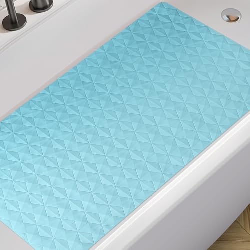 Non Slip Bathtub Mat for Bath Tub Shower - Natural Rubber Mat with 241 Suction Cups - Soft Bathroom Safety Mat - Unique Diamond Pattern - Fatigue Relief - Machine Washable - 16 × 28 Inch - color: Blue, size: 28" x 16" (Rectangular)