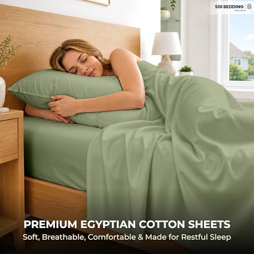 SGI bedding 100% Egyptian Cotton Sheets King Size – 600 Thread Count Sheets Set Soft, Cooling, 15" Deep Pocket, Luxury Hotel Bedding, Breathable, Durable - Moss - color: 11 - Moss, size: King