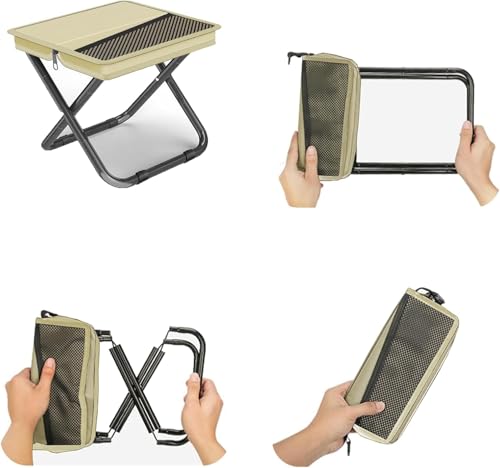 2-in-1 Collapsible Camping Stool & Sling Bag / 220LB Load Capacity Folding Portable Fishing Stool/Collapsible Stool for Camping, Hiking, Fishing, Gardening & Beach Outdoor Activities - color: Khaki, size: Medium
