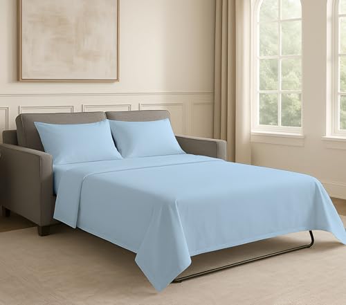 Soft & Luxurious Full Sleeper Sofa Bed Sheet Set - Premium Quality 100% Cotton Sheets, 4-Piece Solid Bedding Sets, Fits RV & Sofabed Mattresses up to 8" Deep, Light Blue - color: 05-light Blue, size: Full 8" Deep