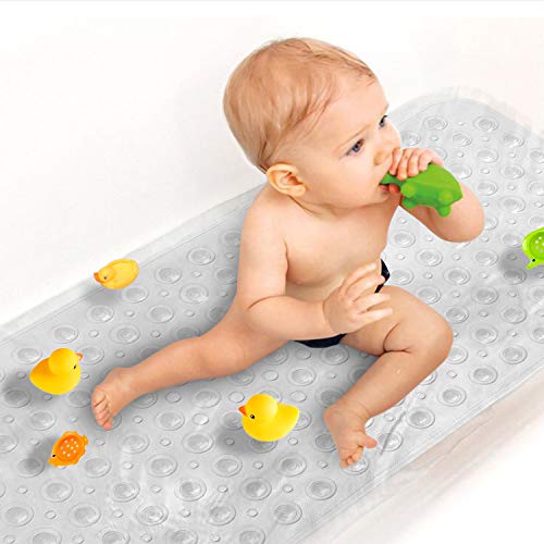 Upgrade Baby Bath Mat Non Slip Extra Long Bathtub Mat for Kids 40 X 16 Inch - Eco Friendly Bath Tub Mat with 200 Big Suction Cups,Machine Washable Shower Mat,Clear - color: Clear