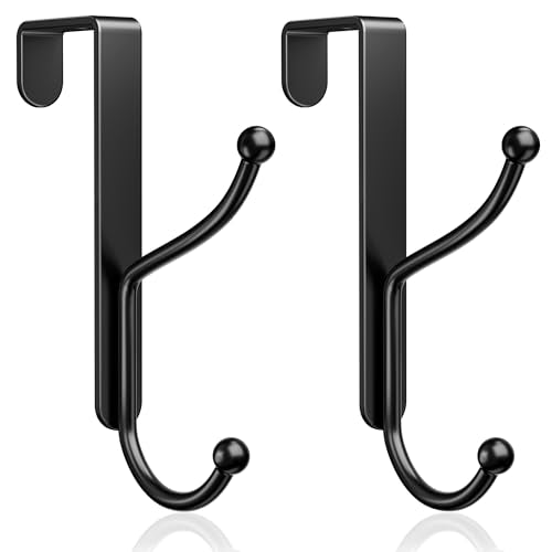 niffgaff Over Door Hook 2-Pack, Heavy Duty Door Hanger, Fits Interior Doors 1.4 Inches Thick, Organize Coats, Hats, Towels, and Bags for Entryways, Bathrooms, Bedrooms, and Kitchens, Black - color: Black, size: 2 Pack-4 Hooks
