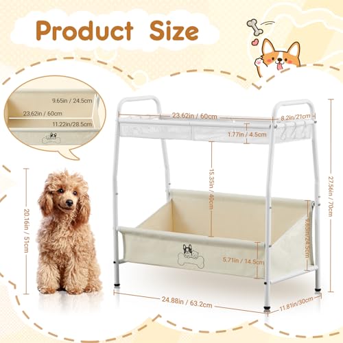 Zonon Large 2 Tier Dog Toy Organizer Basket Metal Pet Storage Bin with Collar Leash Holder Hook,Trapezoid Pet Toy Box for Food, Snacks & Accessories, Holder Chest for Dog & Cat Essential Supplies