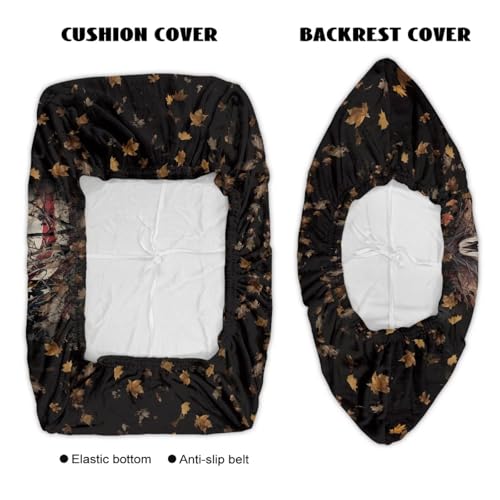 Deer Skull Maple Leaf Print 2 Pcs RV Dinette Cushion Covers Thickened Camper Seat Covers Dinette Booth Stretch Loveseat Sofa Chair Cover Furniture Protector for RV Camper Car Bench - color: Deer Skull Maple Leaf