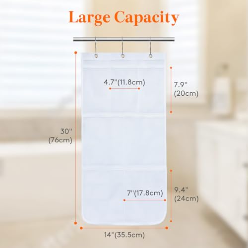 Lifewit Cruise Essentials Shower Caddy Must-Have, 7 Pockets Hanging Bathroom Organizer with Quick-Dry Mesh, Portable Shower Bag to Storage Soap, Shampoo, for RVing, Travel, Camping, White, 1 Pack - size: 14" x 30"