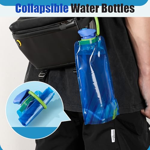 4 Pack Collapsible Water Bottles for Travel – 23oz Foldable Water Bottle with Carabiner,Leakproof BPA-Free Water Jup, Portable Reusable Water Bottle for Hiking,Sports,Camping,Biking