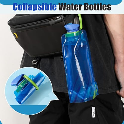 4 Pack Collapsible Water Bottles for Travel – 23oz Foldable Water Bottle with Carabiner,Leakproof BPA-Free Water Jup, Portable Reusable Water Bottle for Hiking,Sports,Camping,Biking