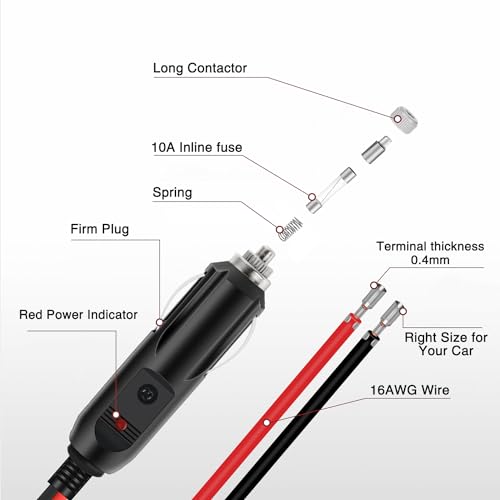Nilight 10028W 2 Pack Cigarette Lighter Male Plug with Leads 10Amp Fuse with LED Light Car Replacement Cigar Male Socket Plug Extension Cable - color: 2 Pack Male Plug