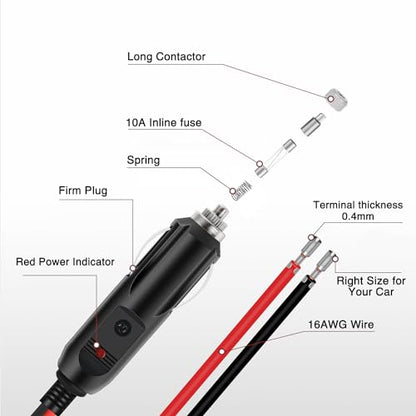 Nilight 10028W 2 Pack Cigarette Lighter Male Plug with Leads 10Amp Fuse with LED Light Car Replacement Cigar Male Socket Plug Extension Cable - color: 2 Pack Male Plug