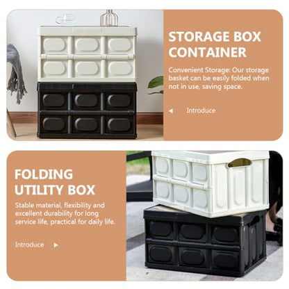 BESPORTBLE Foldable Storage Box with Wooden Lid, Small 38.5x27x21cm Plastic Clothes and Sundries Organizer for Outdoor Camping and Car Trunk