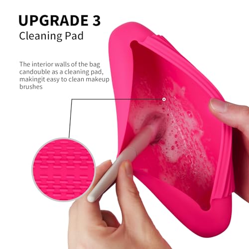 2 IN 1 Silicone Makeup Brush Holder with Beauty Make Up Sponge Holder Case：Soft Portable Cosmetic Face Brushes Holder with Upgrade Anti-Fall Out Magnetic Closure - Babbie Pink - color: Babbie Pink, style: Brush Holder & Case