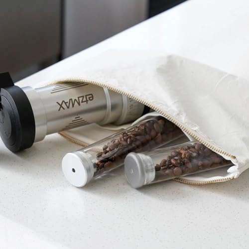 watchget Coffee Bean Container 6PCS Silver Coffee Bean Cellars Tubes Single Dose Coffee Bean Storage with One-Way Exhaust Valve & Black Stand & Silicone Funnel- Organized Storage Solution - color: Silver Aluminum Lid 6PCS