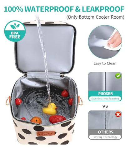 PIIOSER Breastmilk Cooler Bag with Ice Pack, Fits 6 Baby Bottles Up to 9 Oz, Stylish Baby Cooler Travel Bags with Shoulder Strap, Double Layer & Leakproof for Nursing & Working Moms, Black Polka Dots - color: Black Polka Dots