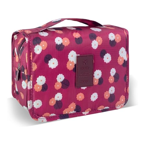 Portable Hanging Toiletry Bag for Travel,Small Multifunctional Makeup Cosmetic Bag for Women,Waterproof Travel Toiletries Organizer,Shower Bathroom Pouch with Hook for Gym,Camping - Red Flower - color: Red Flower