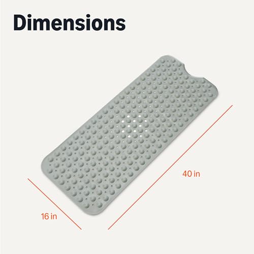 Amazon Basics Non-Slip Bath Mat with Suction Cups for Tub and Shower, Easy to Clean, 40" x 16", Grey