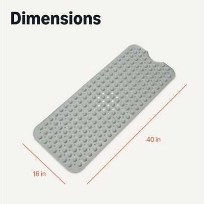 Amazon Basics Non-Slip Bath Mat with Suction Cups for Tub and Shower, Easy to Clean, 40" x 16", Grey