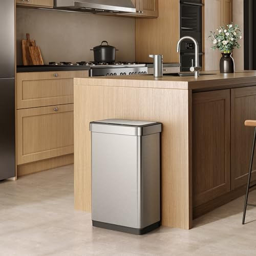 EKO EcoNova 13.2 Gallon/ 50L Automatic Sensor Kitchen Trash Can, Stainless Steel Touchless Garbage Bin with Soft-Close &Stay-Open Lid, Fingerprint-Resistant - size: Nova 50L- Stainless Steel