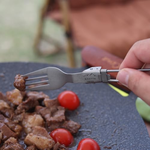 SANTTA Ultra Light Titanium Folding Cutlery Set Including Knife Fork Spoon with Bag for Backpacking, Hiking, Camping and Traveling - style: 3-pc set