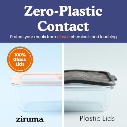 Ziruma Non-Toxic Glass Food Containers with Lids, 4-Pack, 35 oz, Beige | Plastic & BPA free. Glass body, glass lid & platinum silicone seal. Airtight & leakproof. Freezer & microwave safe. - size: 35 Oz