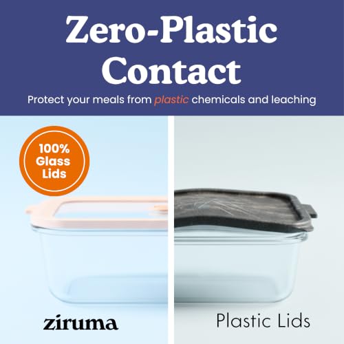 Ziruma Non-Toxic Glass Food Containers with Lids, 4-Pack, Multi-Size, Beige | Plastic & BPA free. Glass body, glass lid & platinum silicone seal. Airtight & leakproof. Freezer & microwave safe. - size: Multi-Size