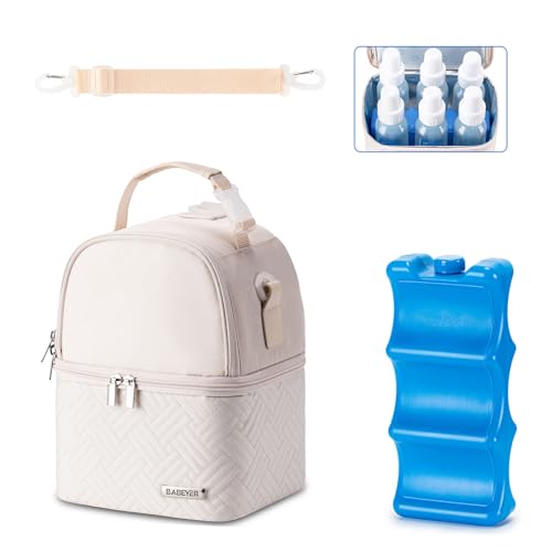 Breastmilk Cooler Bag with Ice Pack Fits 6 Baby Bottles up to 9 Ounce, Breast Milk Pump Cooler Bag with Shoulder Strap for Nursing Mom Daycare, Work, Travel- Cream - color: Cream 1