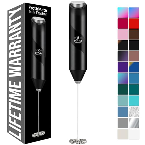 Zulay Kitchen Powerful Milk Frother Wand - Handheld Stainless Steel - Battery Operated Drink Mixer for Coffee, Lattes, Cappuccino, Matcha - Froth Mate Frother Gift - Midnight Black - color: Midnight Black, size: Classic Froth Mate