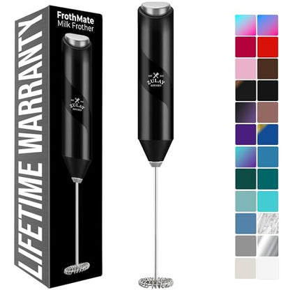 Zulay Kitchen Powerful Milk Frother Wand - Handheld Stainless Steel - Battery Operated Drink Mixer for Coffee, Lattes, Cappuccino, Matcha - Froth Mate Frother Gift - Midnight Black - color: Midnight Black, size: Classic Froth Mate