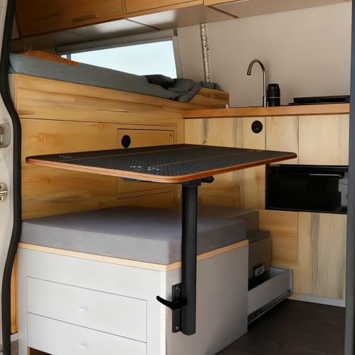 Caravan Folding Table Kit 595x580mm, Swivel Arm Leg System, Space Saving Black Folding Plywood Top for Motorhome, Camper Van Conversion, RV, Boat Interior (Black Table Leg) - color: Black Table Leg