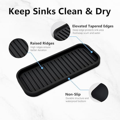Silicone Sponge Holder Kitchen Sink Organizer Tray Dish Caddy Soap Dispenser, Scrubber Spoon Holder,Dishwashing Accessories 2 Pack (Black) - color: Black