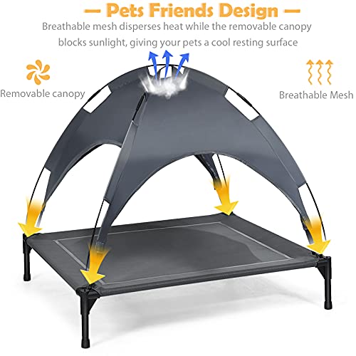 Giantex Elevated Dog Bed with Removable Canopy, Portable Raised Pet Cot Cooling Dog Bed for Camping Beach Lawn, Keep Dogs Cats Cool in Summer, Breathable Fabric Steel Frame, Easy Assembly - size: L (35.5'' x 32'' x 32'')