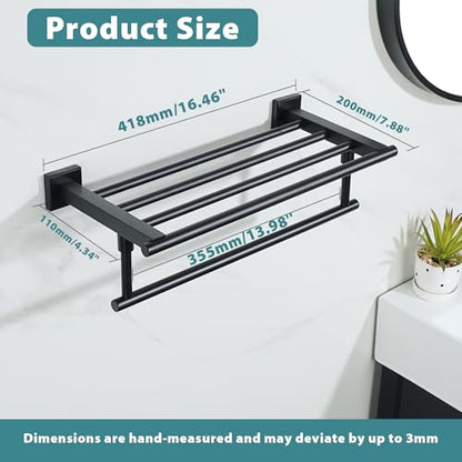 Alise 16 Inch Towel Racks for Bathroom, Towel Rack Wall Mounted with Tower Bars, SUS 304 Stainless Steel Bathroom Shelf, Heavy Duty Hand Towel Holder (Matte Black) - color: Matte Black, size: 16-Inch