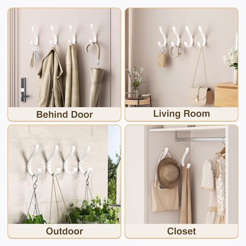 Wall Hooks for Hanging Coat/Backpack - 5.4'' Large 40LBS Heavy Duty Hanger Wall Mount Screw in, for Towel, Closet, Robe, Bag, Outdoor, White 6 Pack - size: 6 Pack