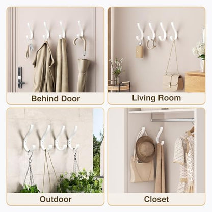Wall Hooks for Hanging Coat/Backpack - 5.4'' Large 40LBS Heavy Duty Hanger Wall Mount Screw in, for Towel, Closet, Robe, Bag, Outdoor, White 6 Pack - size: 6 Pack