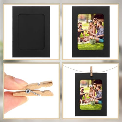 100 Pcs Paper Photo Frames 4x6 Black Picture Frame with 100 Clip 10 String Kit DIY Hanging Cardboard Photo Holder Graduation Back to School Wall Decor Wedding Home - color: Black, style: Classic