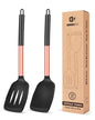 Pack of 2 Silicone Solid Turner, Non Stick Slotted Kitchen Spatulas, High Heat Resistant BPA Free Cooking Utensils, Ideal Cookware for Fish, Eggs, Pancakes(Rose Gold Black) - color: Rose Gold Black