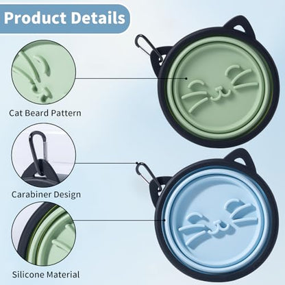2Pack Silicone Collapsible Dog Bowls, Cute Pet Ear Shape and Cat Graphic Travel Water Bowl Full of Pet Atmosphere 25oz Portable Feeder for Small Large Dog Walking Hiking Camping (Light Blue and Green) - color: Light Blue and Green
